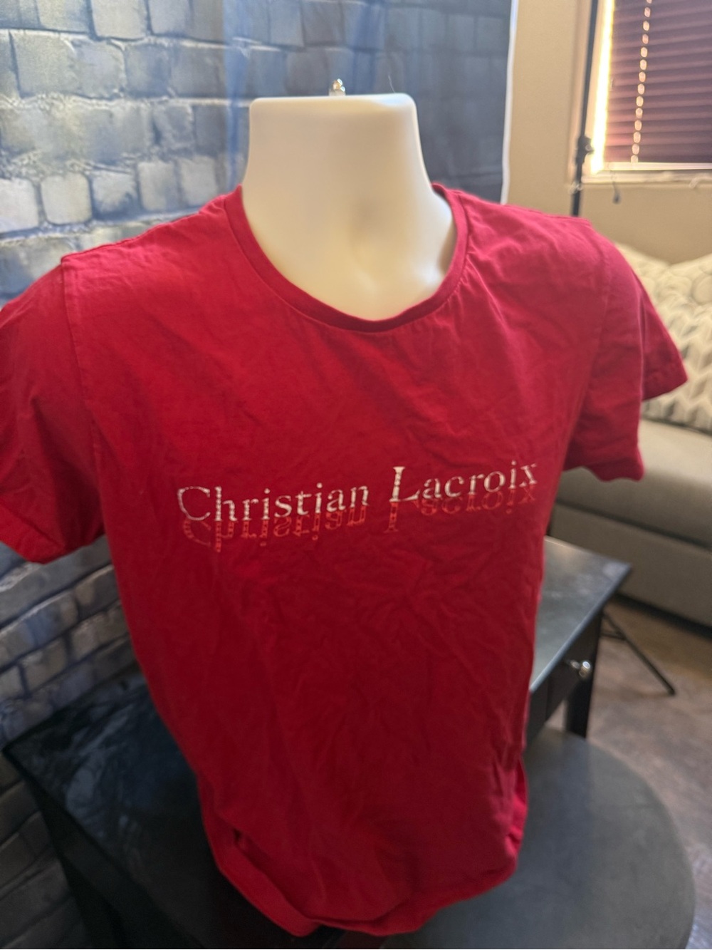 Christian Lacroix Red Crewneck T-Shirt with Metallic Logo